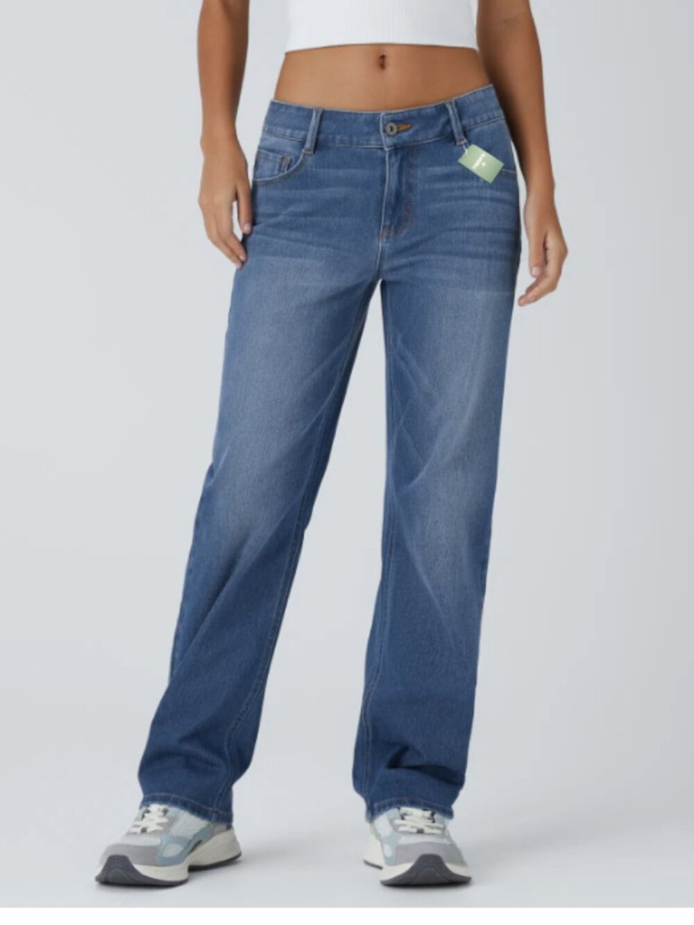 Halara Flex™ Low Rise Zipper Pockets Straight Leg Washed Casual Jeans Magnolia